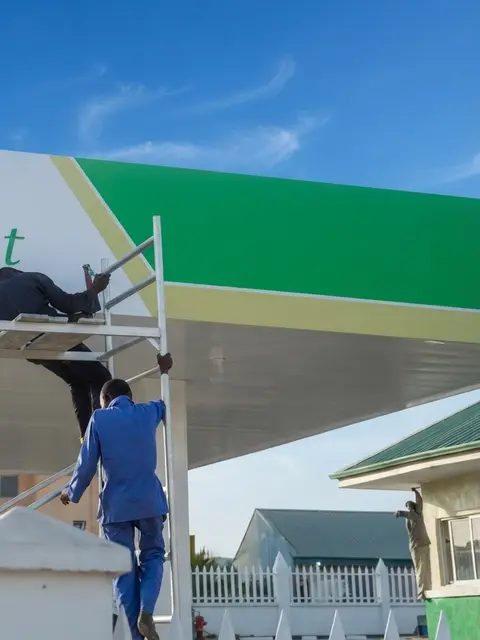 Team branding the Zeepet petrol station canopy in Kaduna State